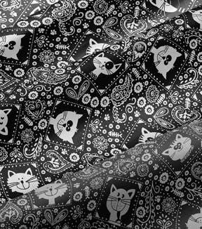 Fabric Traditions Bandana Cats on Black Novelty Cotton Fabric