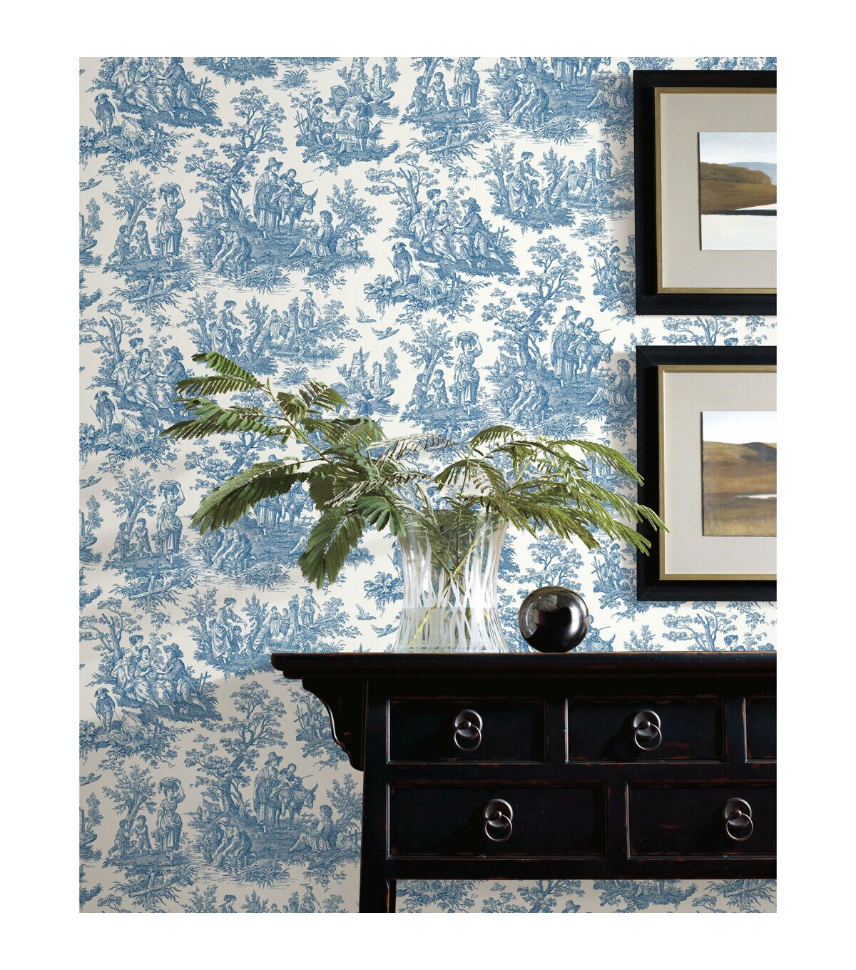 RoomMates 20.5 X 16.5' Blue Country Life Toile Peel & Stick Wallpaper