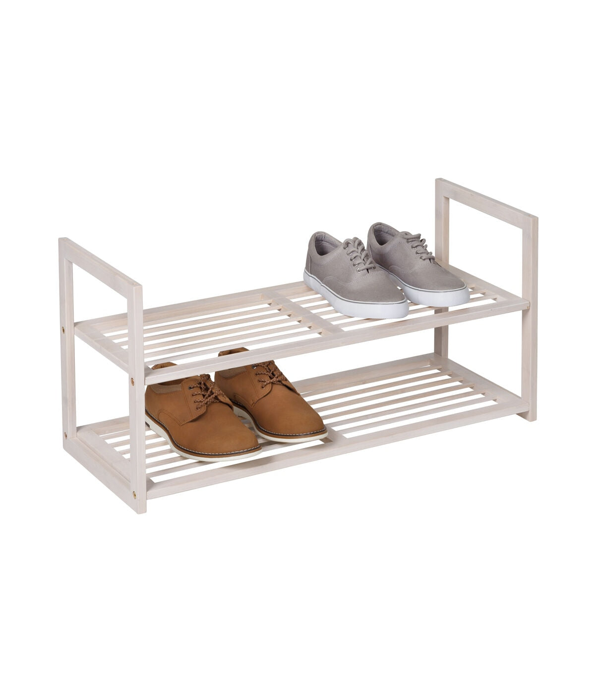 Honey Can Do 28 White Wash 2 Tier Stackable Bamboo Shoe Rack 30lbs