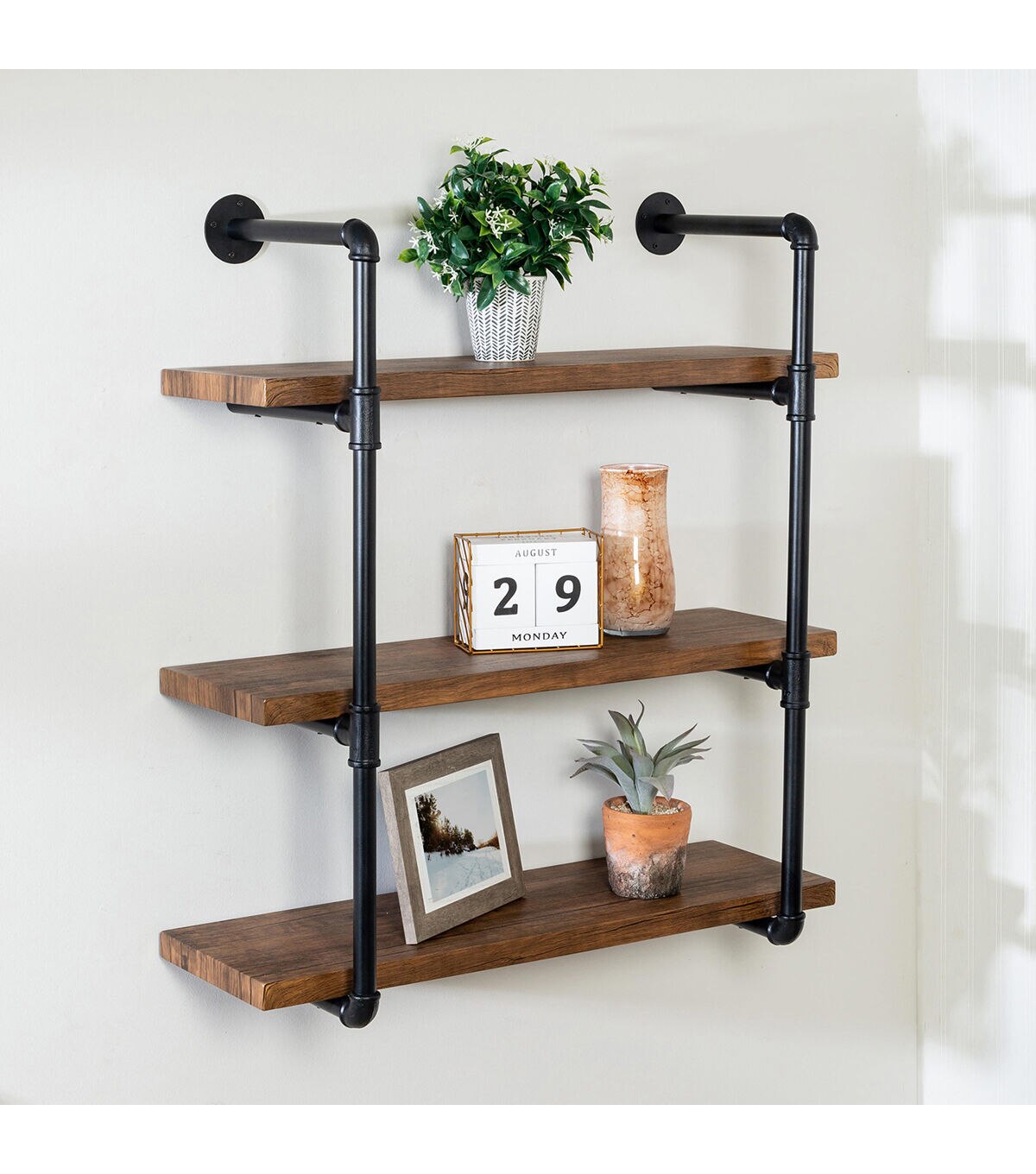 Honey Can Do 3 Tier Black Industrial Wall Shelf