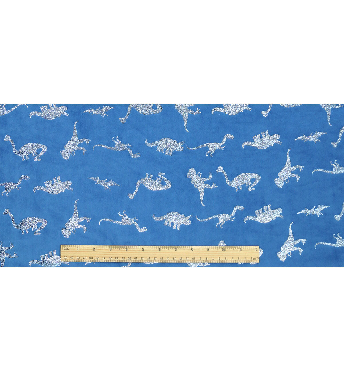 Foil Dinosaurs on Blue Pure Plush Fleece Fabric