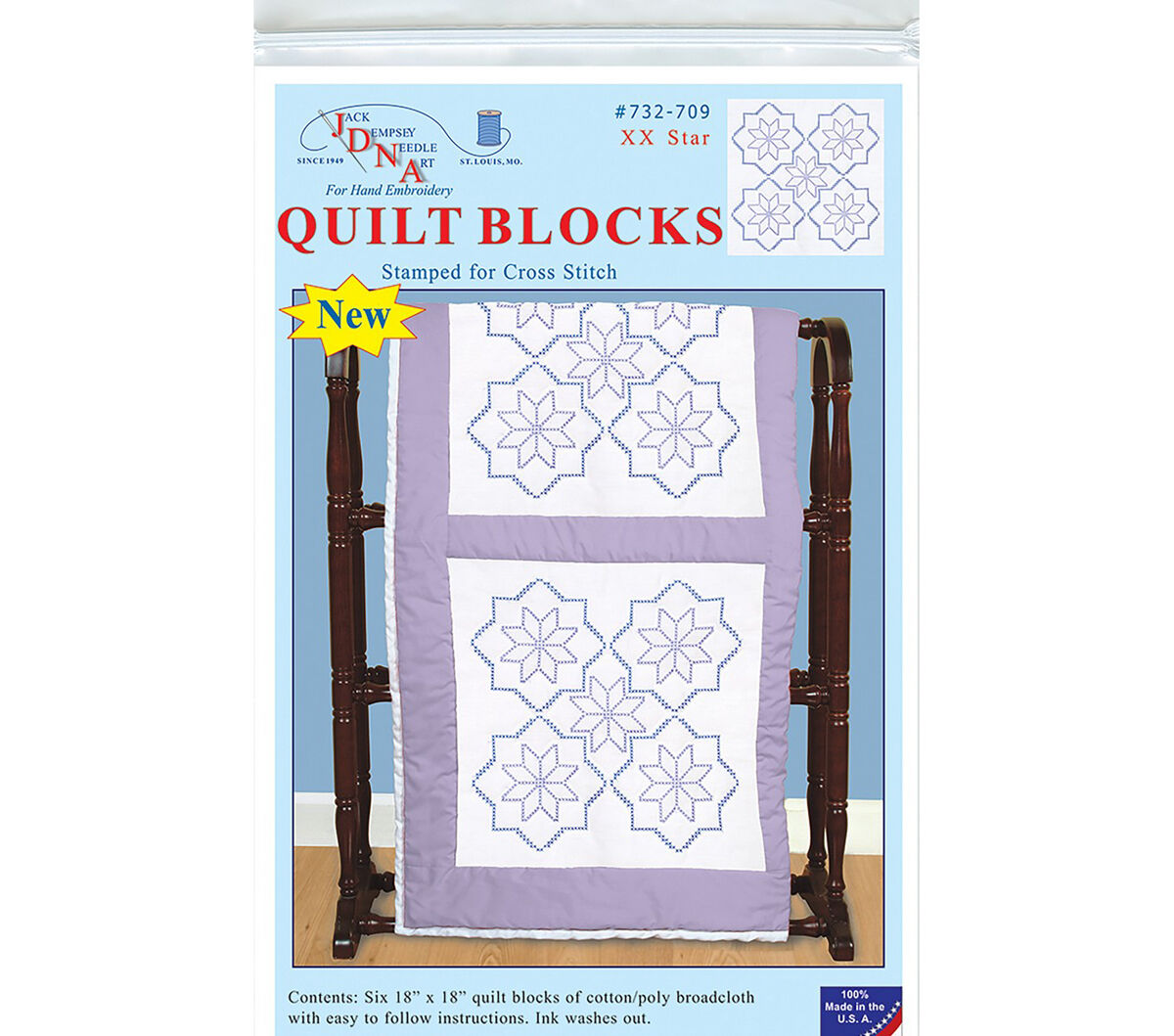 Jack Dempsey Needle Art 18 XX Star Stamped White Quilt Blocks 6pk