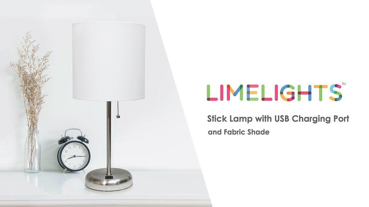 All The Rages Stick Lamp with USB charging port and Fabric Shade