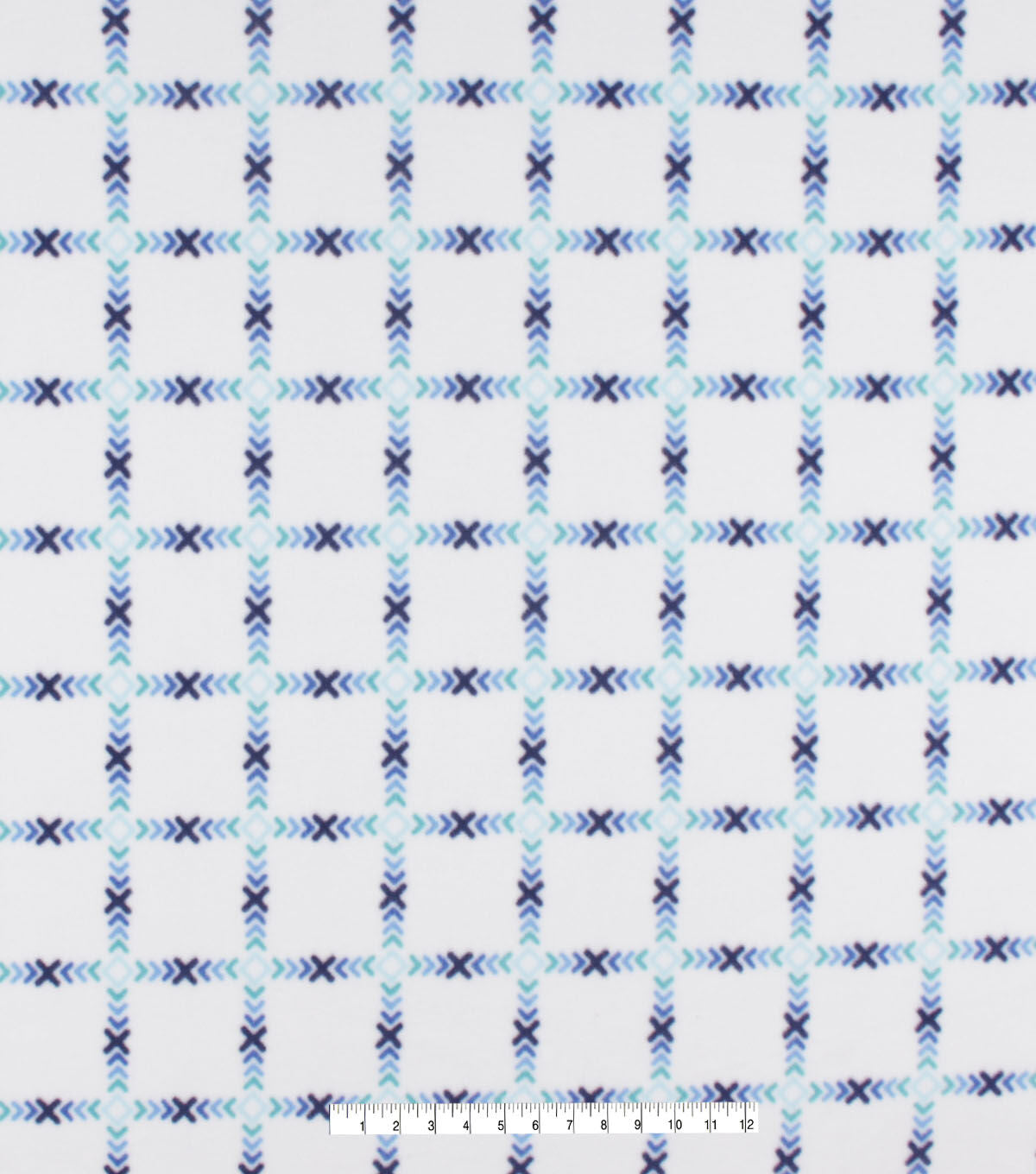 Blue Grid on White Anti Pill Fleece Fabric