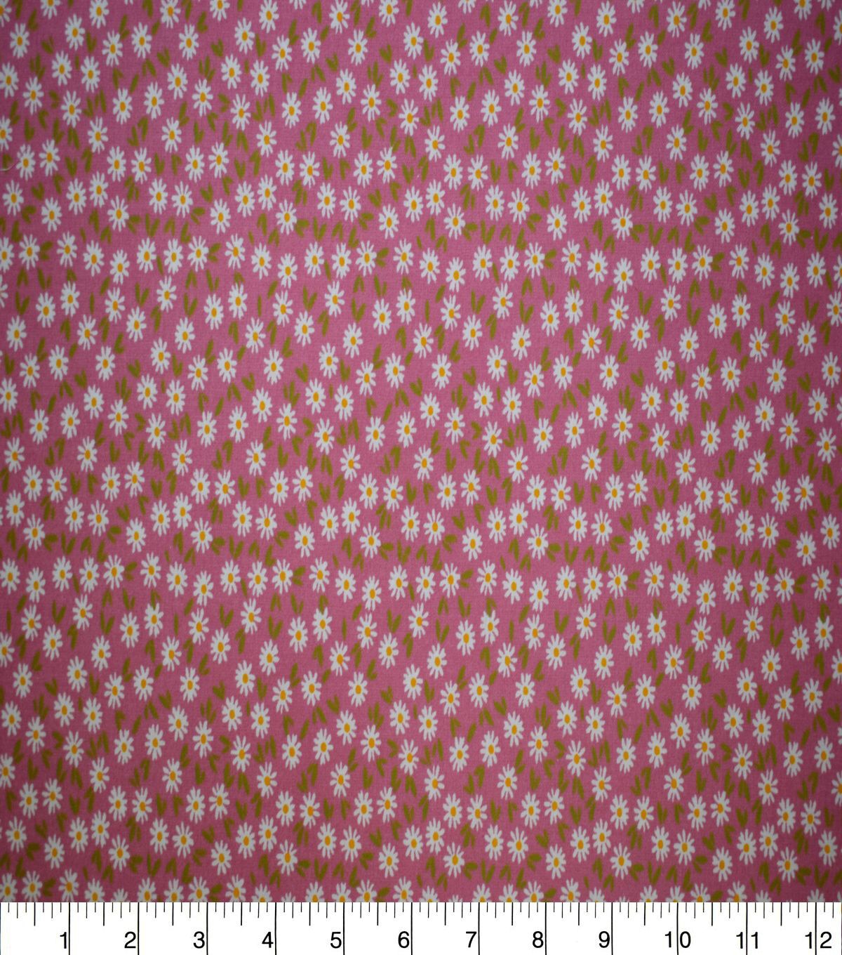 White Packed Ditsy Floral on Pink Cotton Fabric by Quilter's Showcase