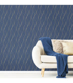 RoomMates Wallpaper Navy Wave Ogee