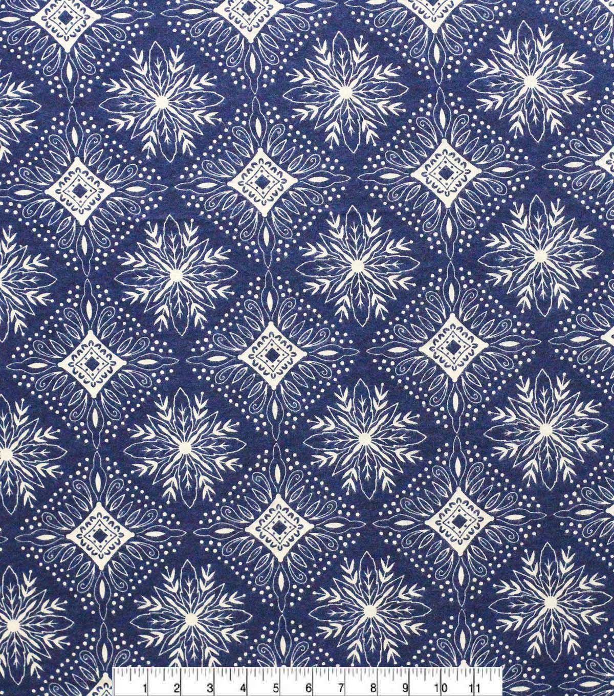 Intricate Snowflakes on Navy Super Snuggle Christmas Flannel Fabric