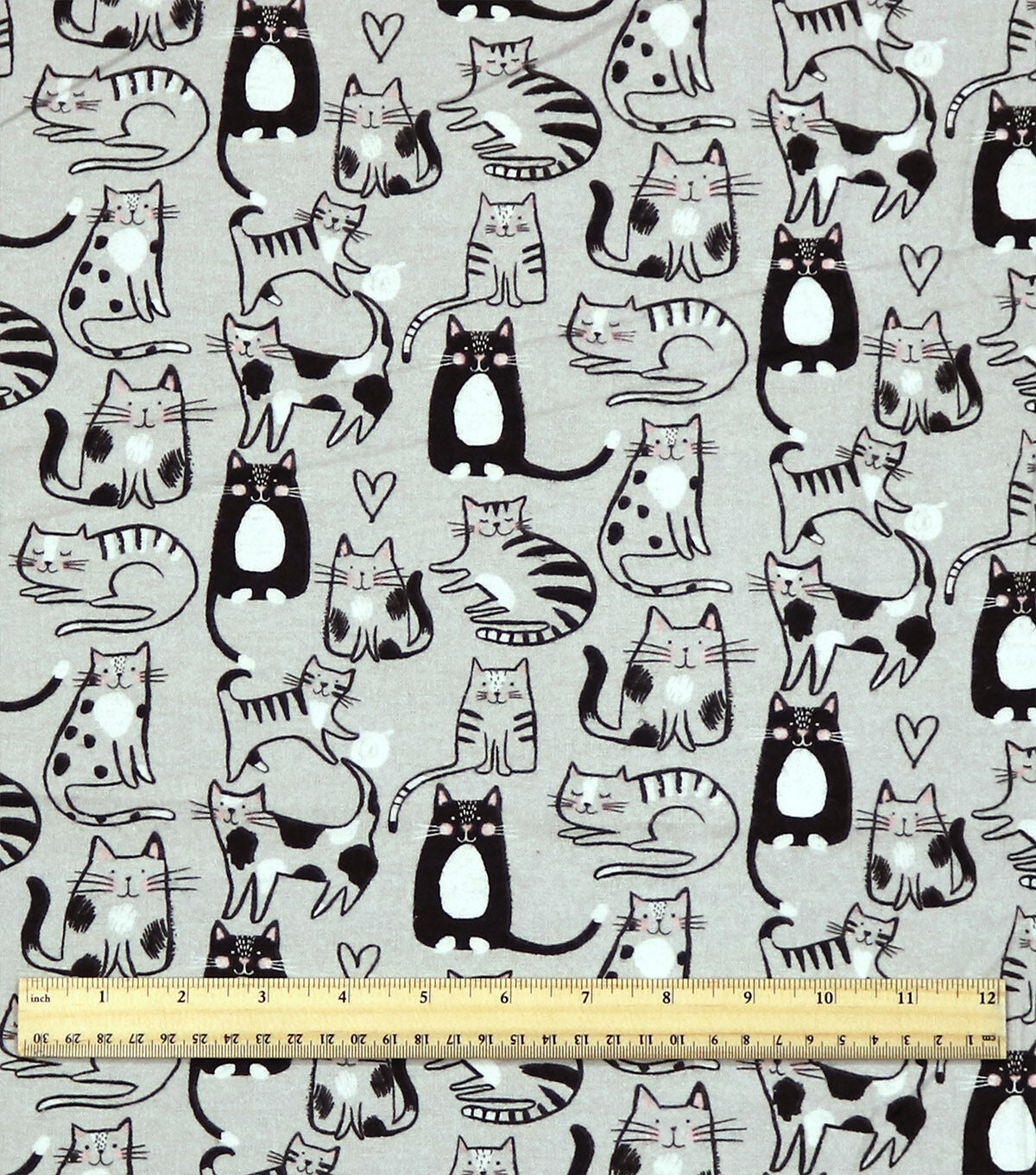 Sketched Kitty on Gray Super Snuggle Flannel Fabric
