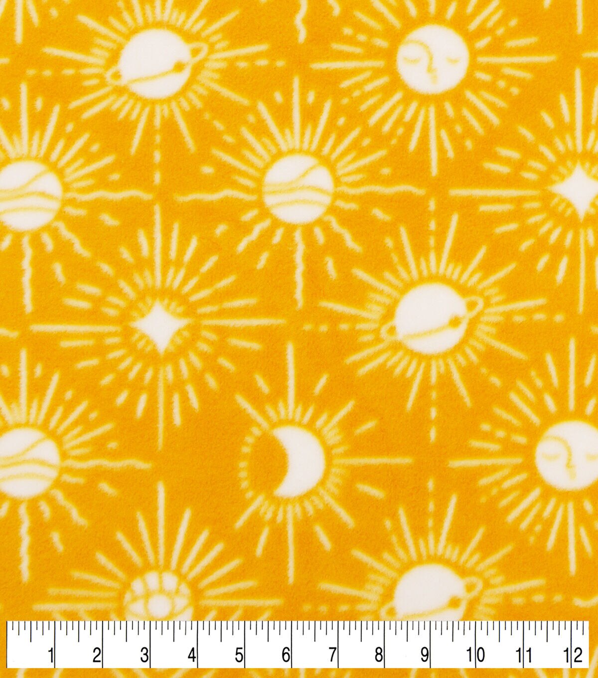 Moon Icons on Yellow Anti Pill Fleece Fabric