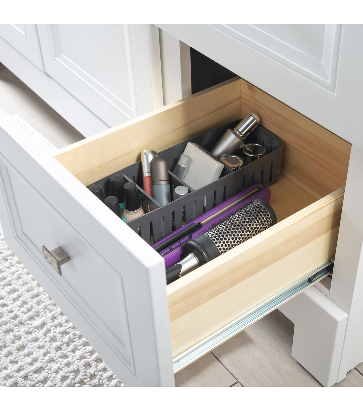 Simplify 12.5 Gray Stackable Organizer Bin With Adjustable Dividers