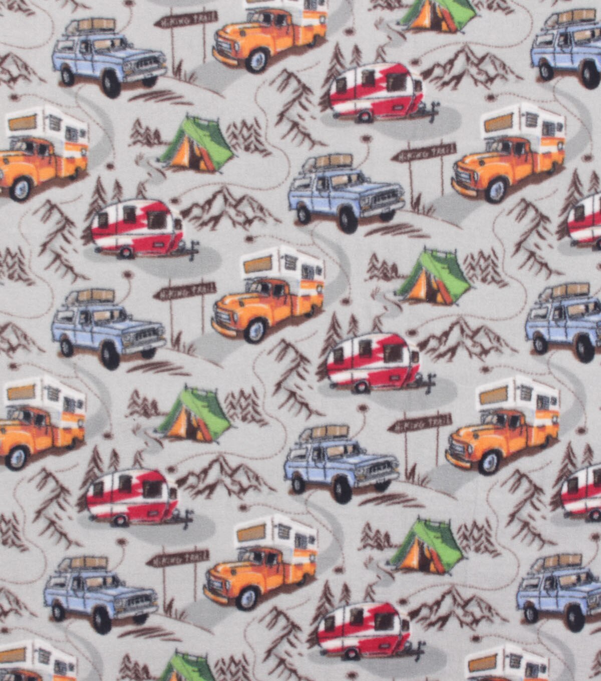 RV Campers on Gray Anti Pill Fleece Fabric