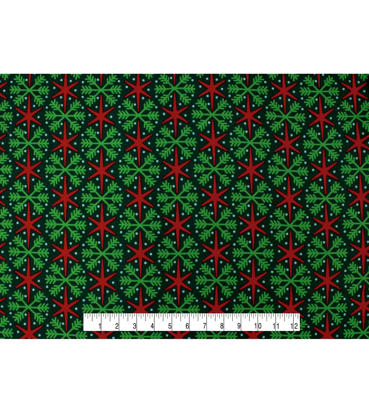 Green Snowflakes on Red Super Snuggle Christmas Flannel Fabric