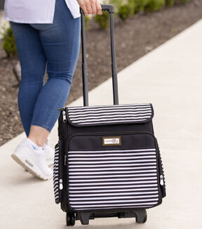 Everything Mary 15.5 Black & White Stripe Collapsible Rolling Craft Bag