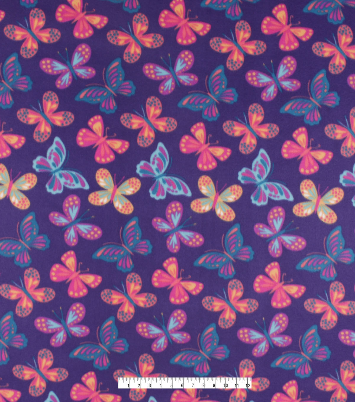 Butterflies on Purple Blizzard Fleece Fabric