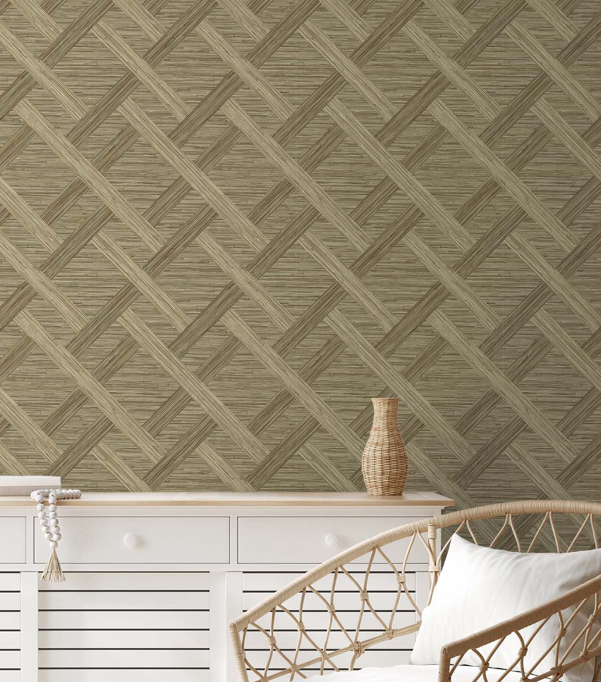 Surface Style 20.5' x 18' Latte Java Weave Peel & Stick Wallpaper