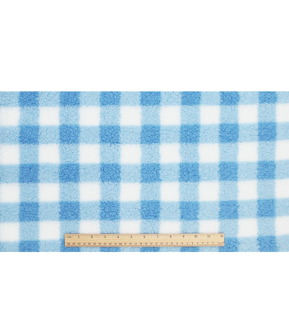Spring Blue & White Gingham Sherpa Fleece Fabric