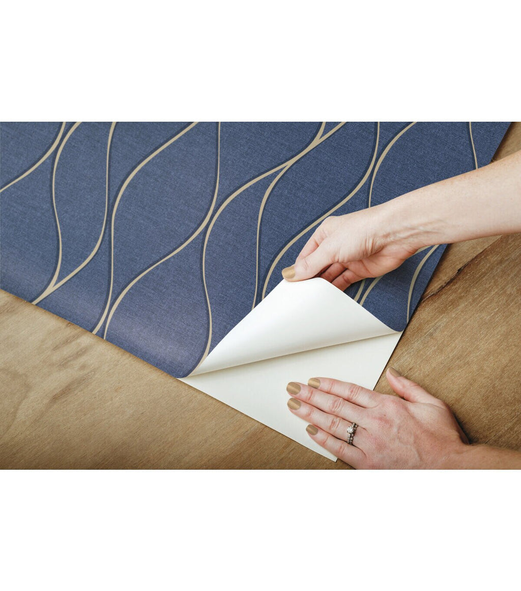 RoomMates Wallpaper Navy Wave Ogee