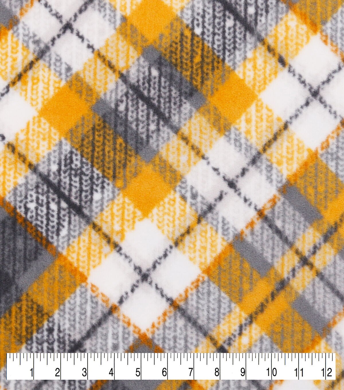 Gold & Gray Bias Plaid Anti Pill Fleece Fabric