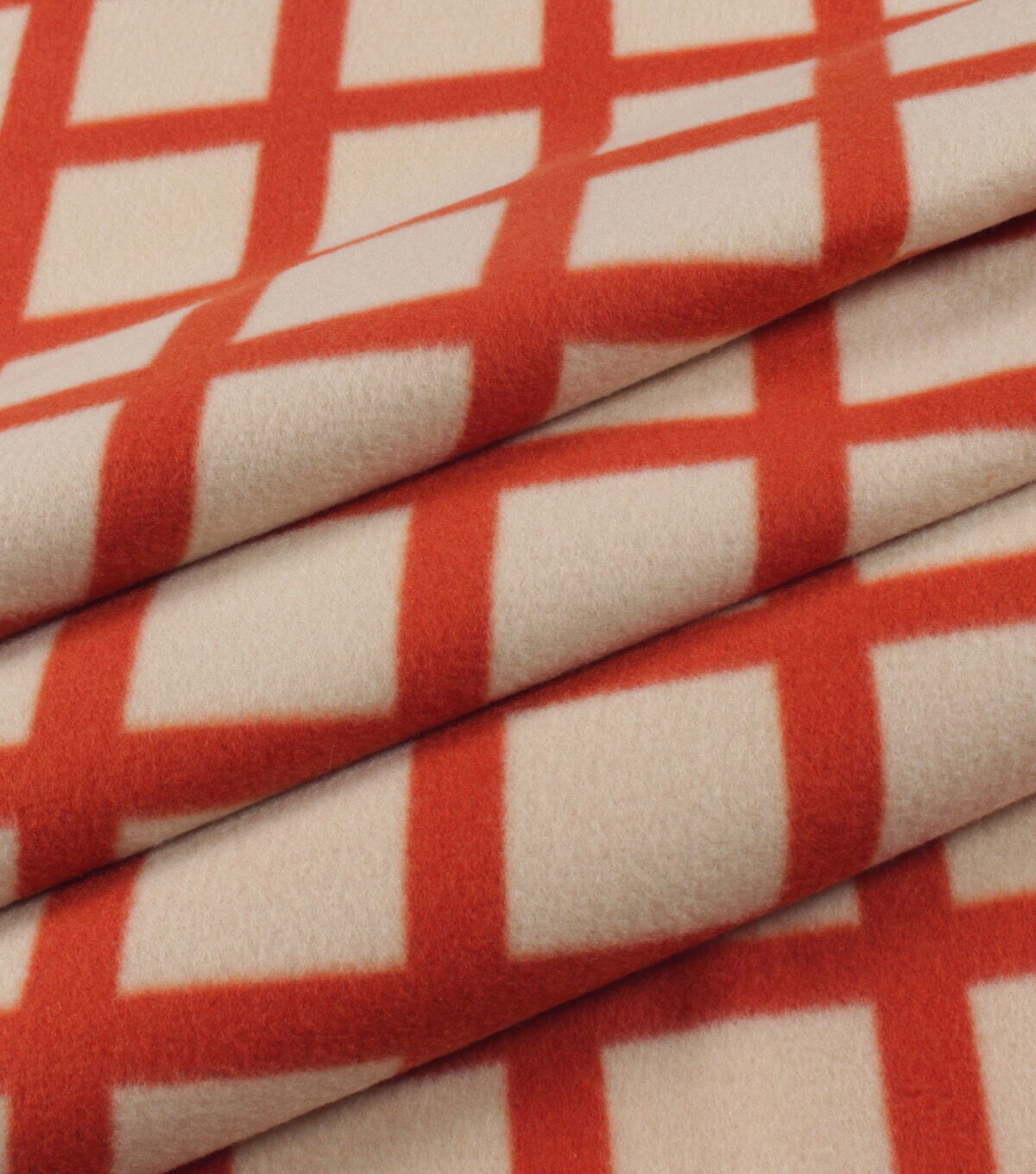 Orange Square Grid Blizzard Fleece Fabric