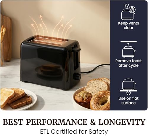 Elite Gourmet 2-Slice Cool-Touch Toaster, 1.25" Extra-Wide Slots, 6 Shades