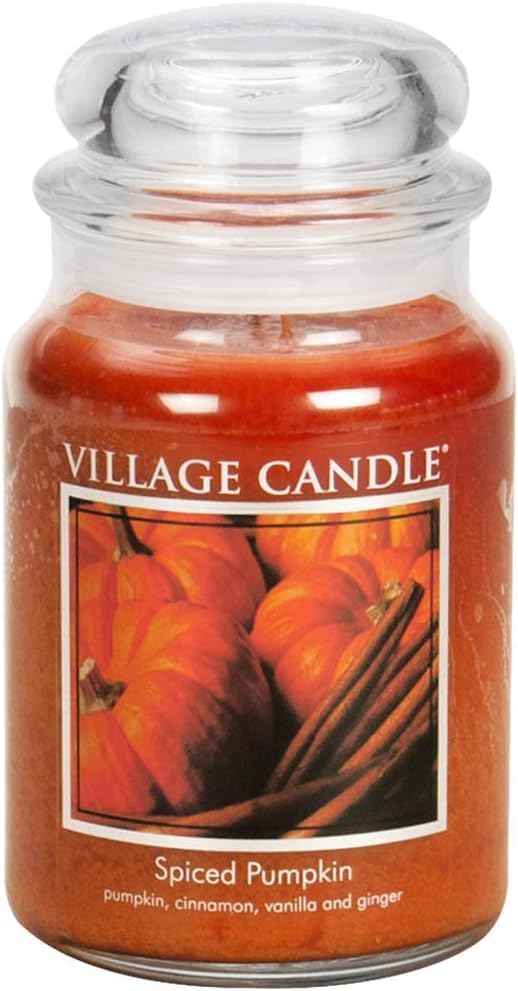Village Candle Spiced Pumpkin Large Apothecary Jar, Scented Candle, 21.25 Oz