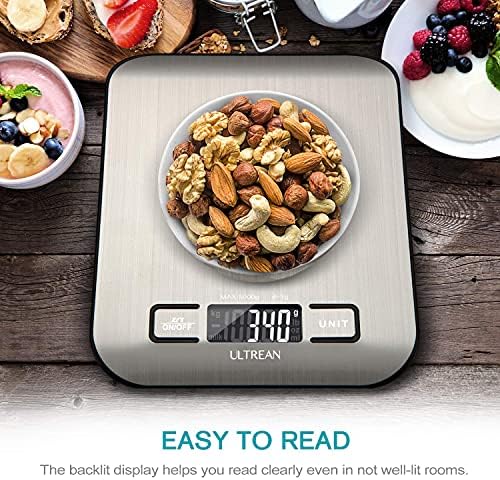 Ultrean Food Scale, Digital Kitchen Scale with LCD Display, Weight Grams and Ounces for Baking Cooking and Meal Prep, 6 Units with Tare Function, 304 Stainless Steel, 11lb (Batteries Included)