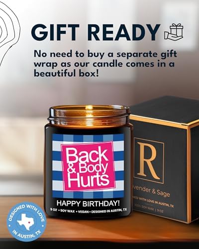 Funny Happy Birthday Candle, Unique Happy Birthday Gifts for Women and Men, Fun Gift Ideas for 30th, 40th, 50th and 60th Birthdays, Back and Body Hurts Candle, Long-Lasting Scent, Gift-Ready