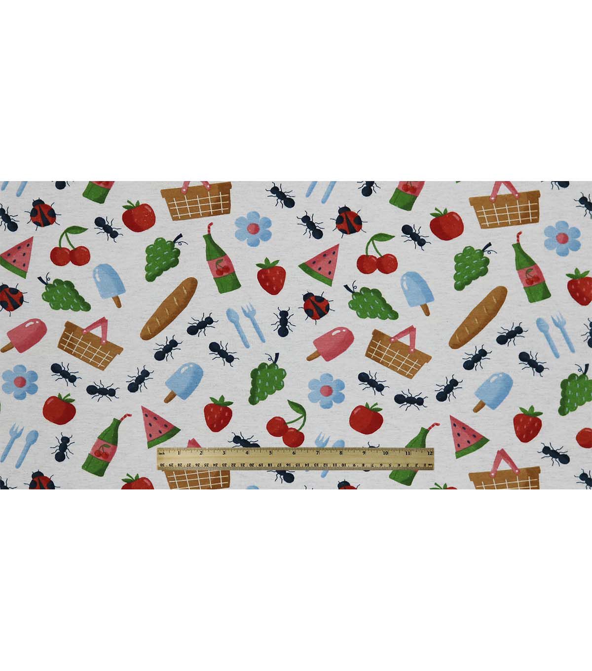 Picnic Icons on White Super Snuggle Flannel Fabric