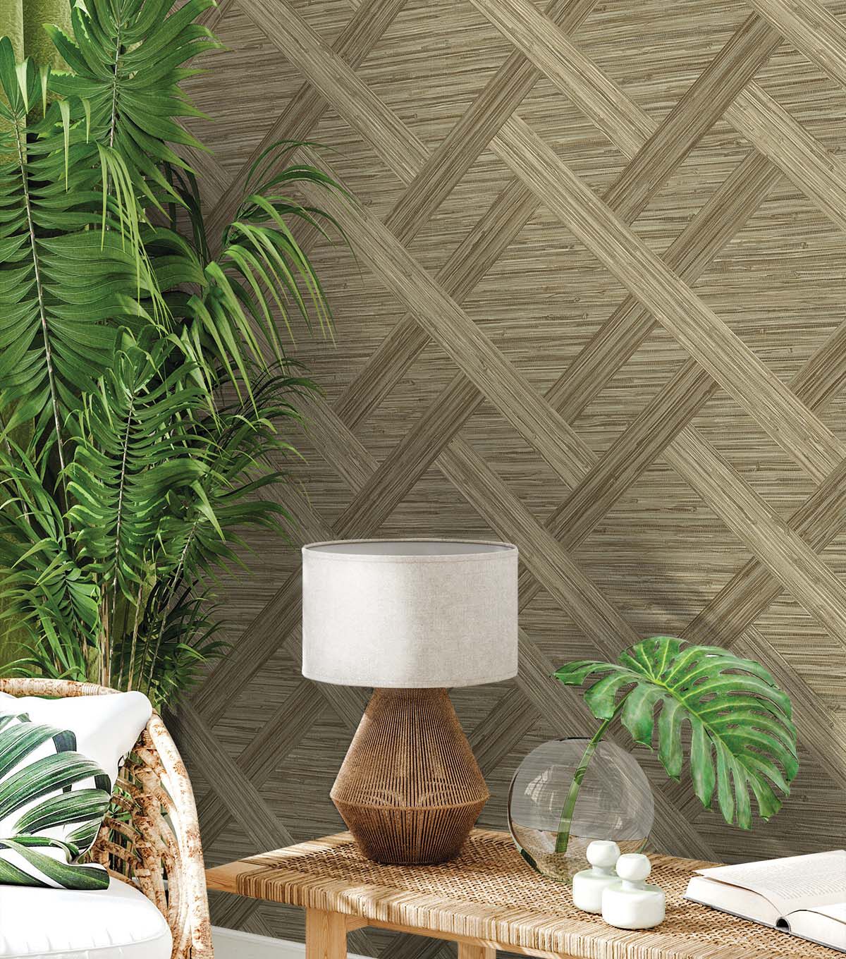 Surface Style 20.5' x 18' Latte Java Weave Peel & Stick Wallpaper