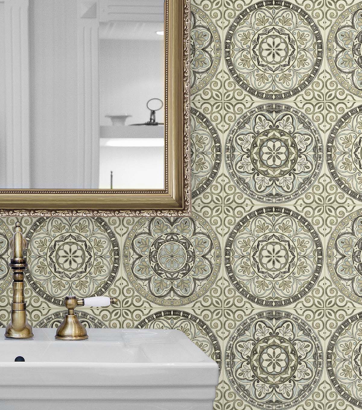 Surface Style 20.5' x 18' Silver Color Wheel Peel & Stick Wallpaper