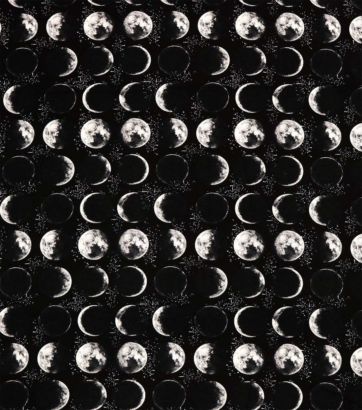 Moon Phases On Black Super Snuggle Flannel Fabric
