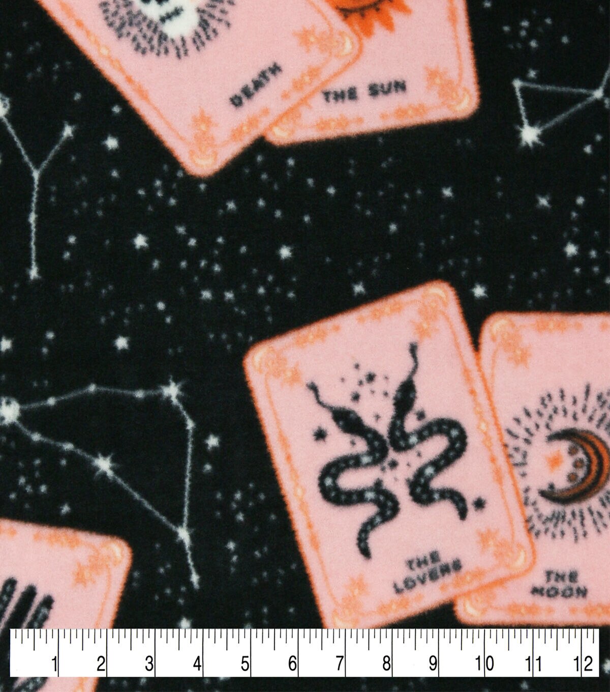 Orange Tarot Cards on Black Anti Pill Fleece Fabric
