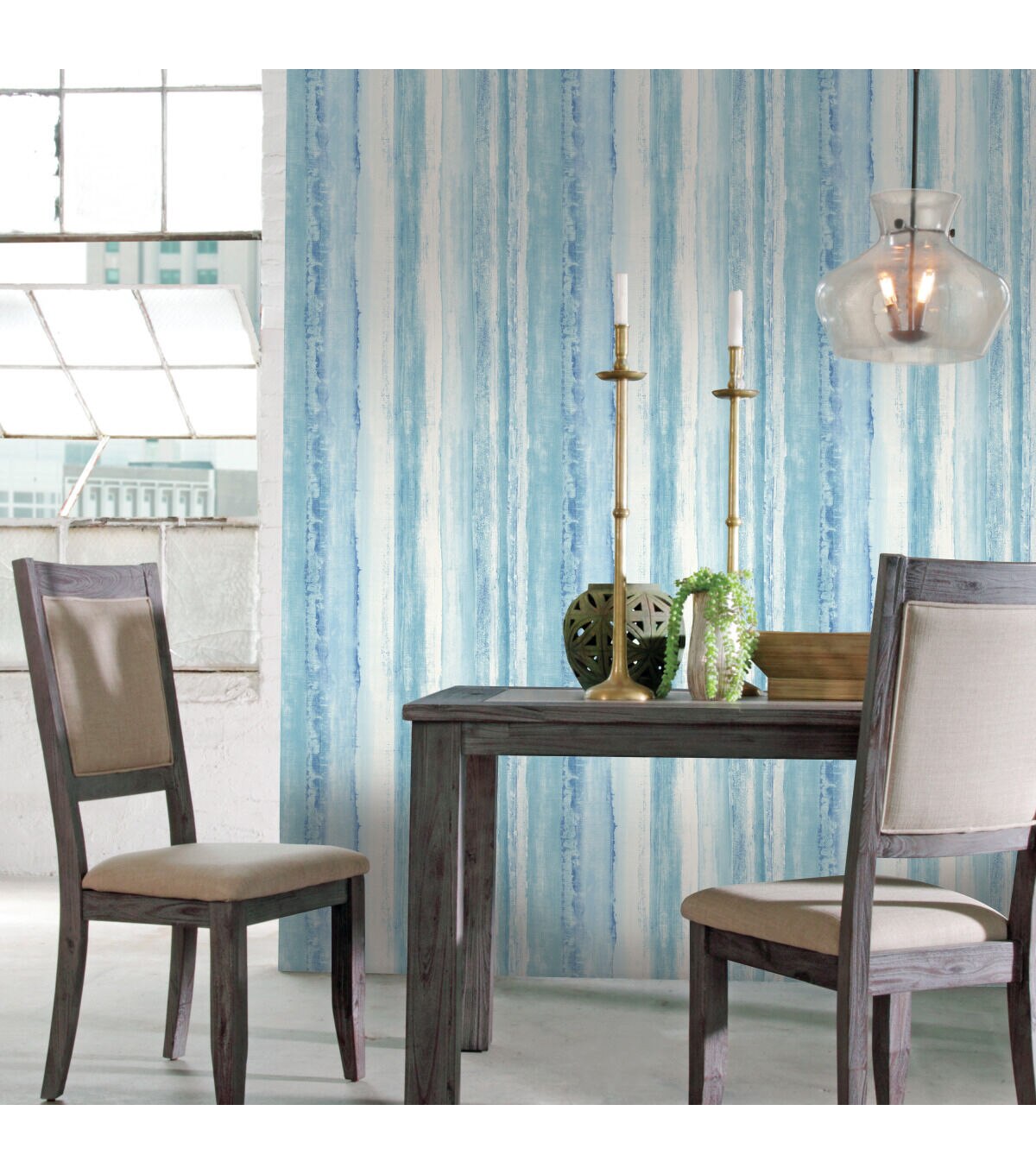 RoomMates Wallpaper Blue Watercolor Stripe