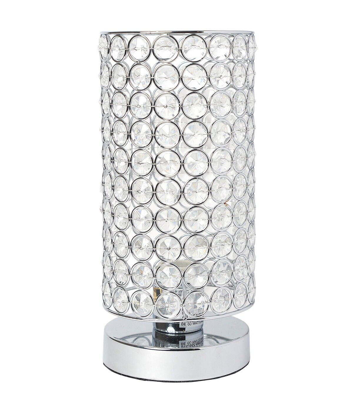 All The Rages Crystal Nightstand Cylindrical Uplight Table Lamp, Chrome