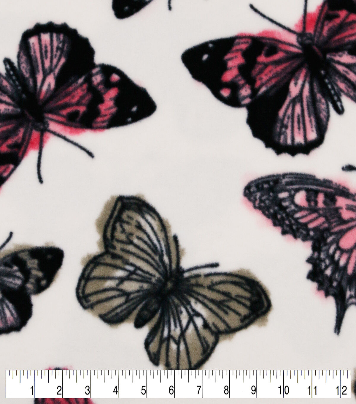 Watercolor Butterflies on White Anti Pill Fleece Fabric