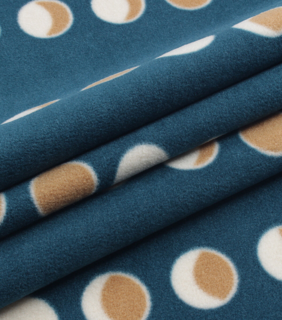 Gold Circles on Blue Anti Pill Fleece Fabric