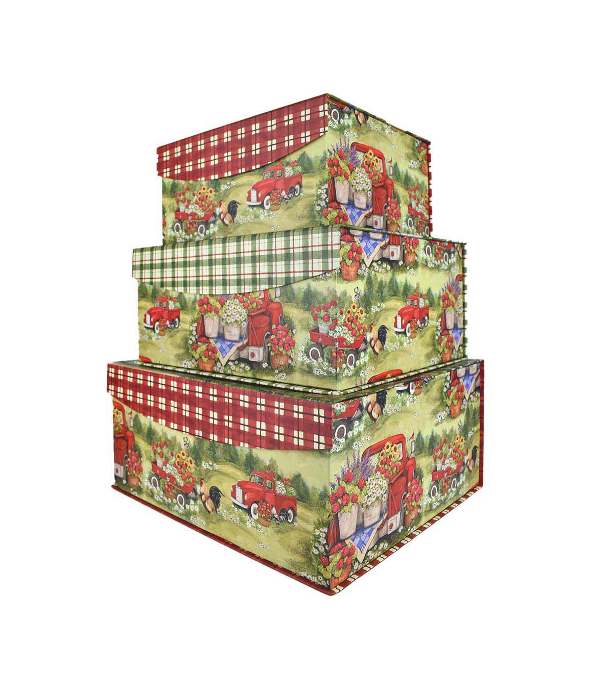 14 Red Truck With Flowers Flip Top Box by Place & Time