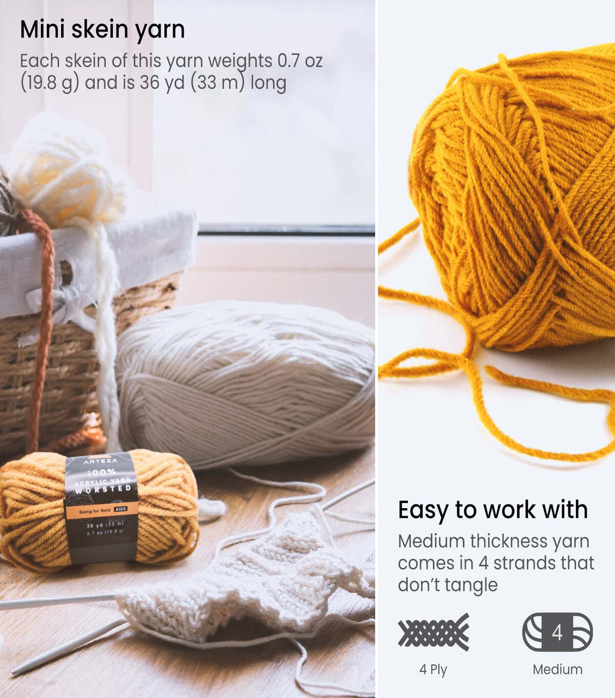 Arteza Classic Colors Premium Worsted Acrylic Yarn 20 Bundle