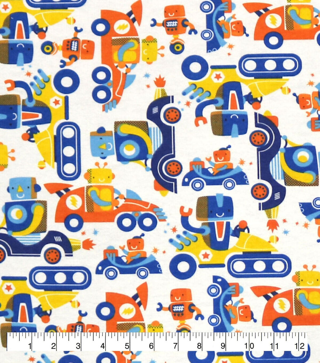 Racing Robots Super Snuggle Flannel Fabric