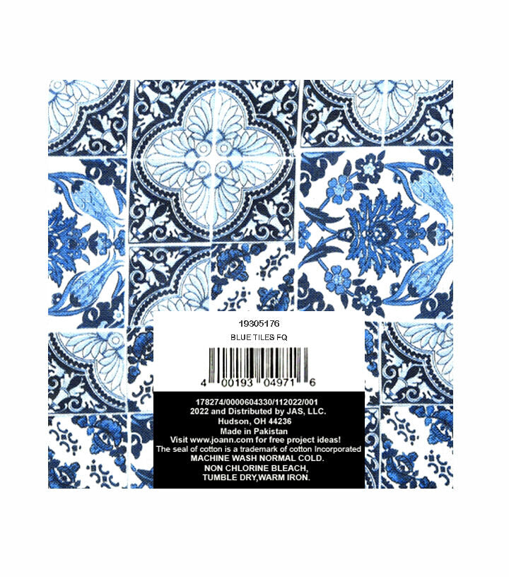 18 x 21 Blue Tiles Quilt Cotton Fabric Quarter 1pc by Keepsake Calico