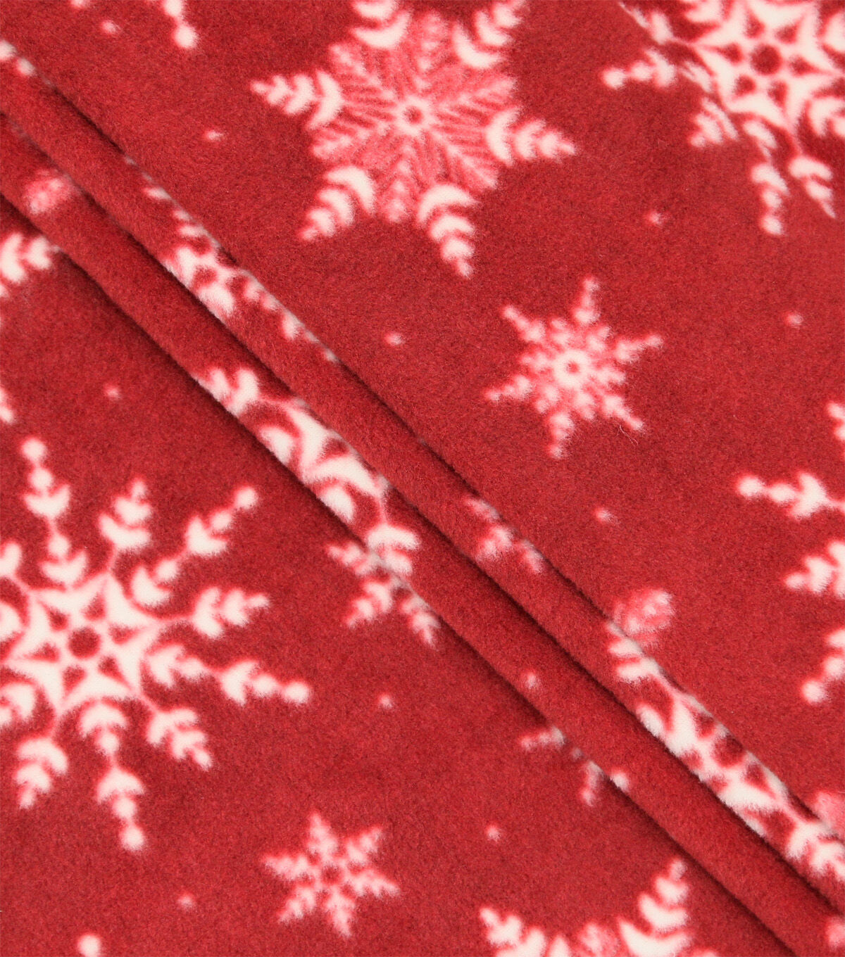 Snowflakes on Red Anti Pill Fleece Fabric