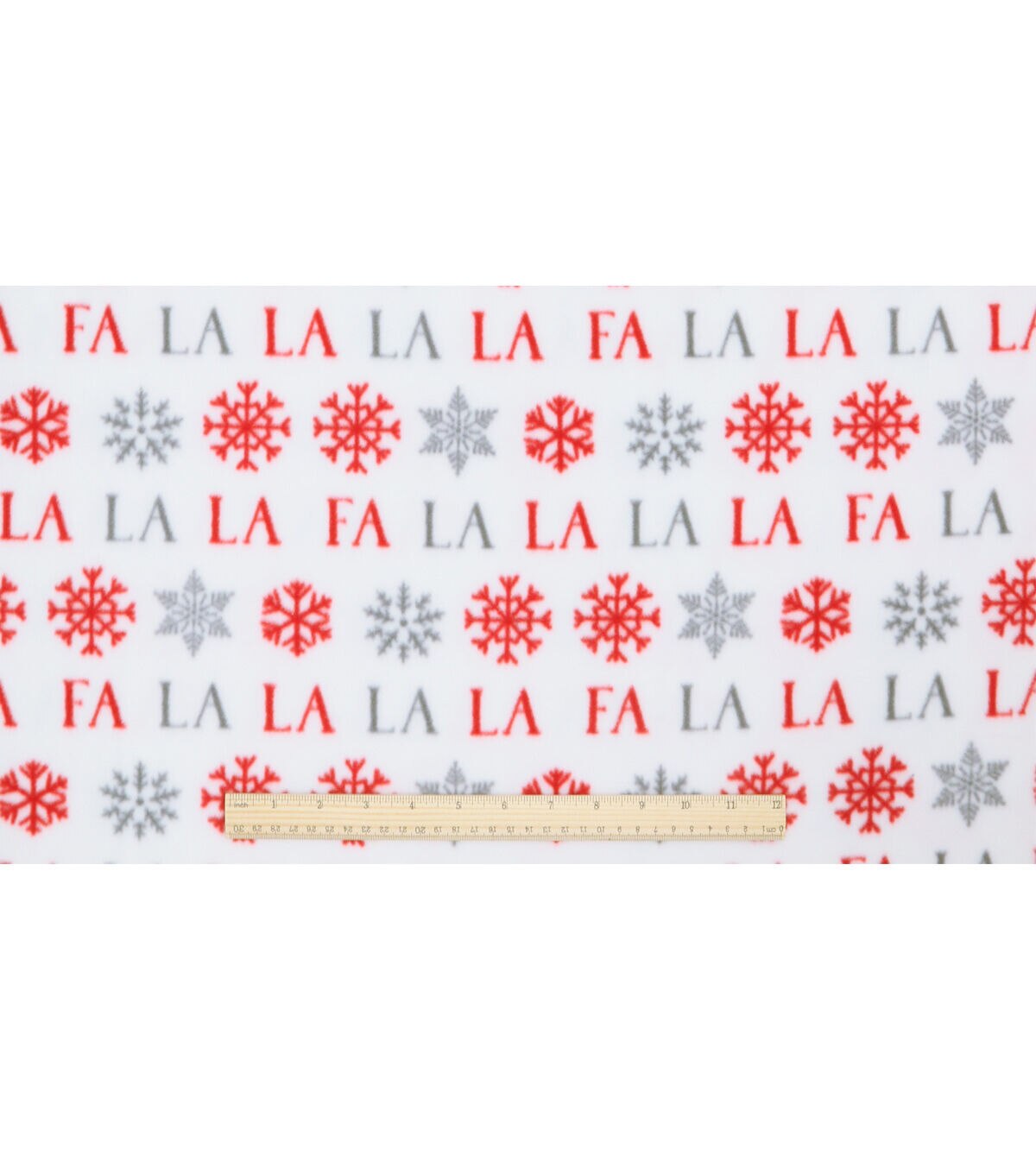 Fa La La & Snowflakes on White Anti Pill Fleece Fabric