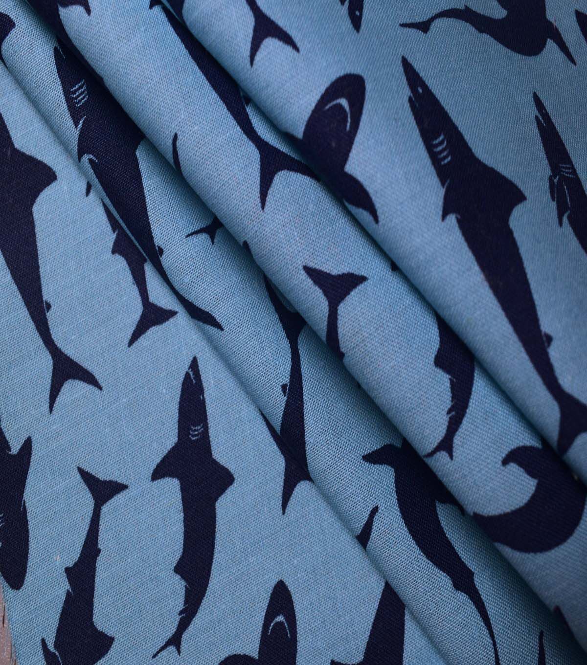 Underwater Sharks on Blue Cotton Fabric by Quilter's Showcase