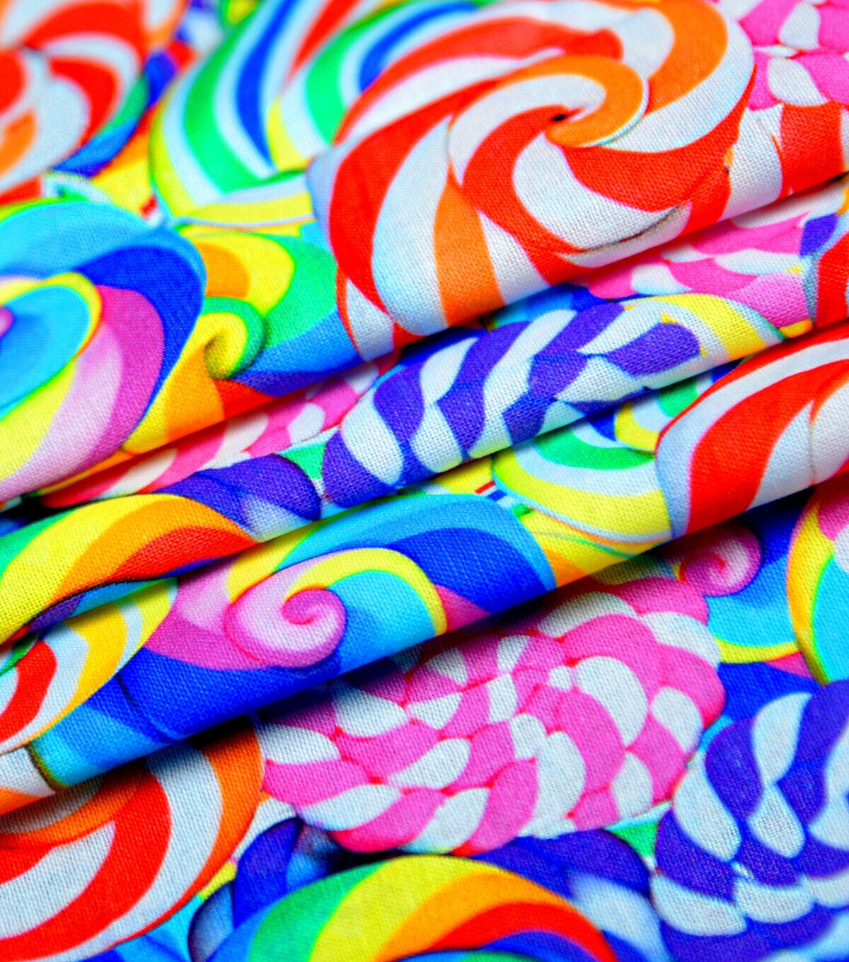Blue Realistic Lollipops Novelty Cotton Fabric