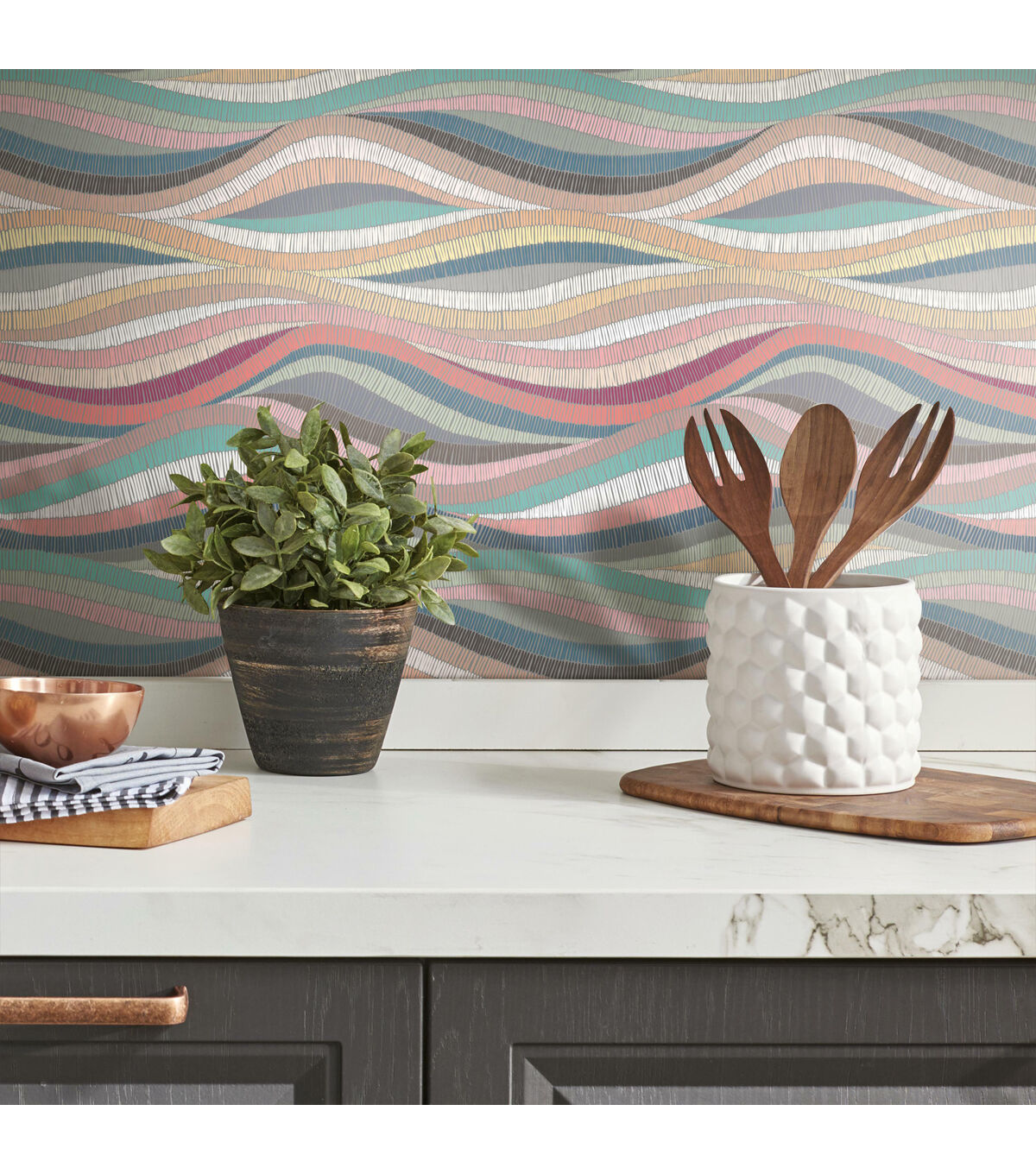 RoomMates 18 x 18' Multicolor Mosaic Waves Peel & Stick Wallpaper