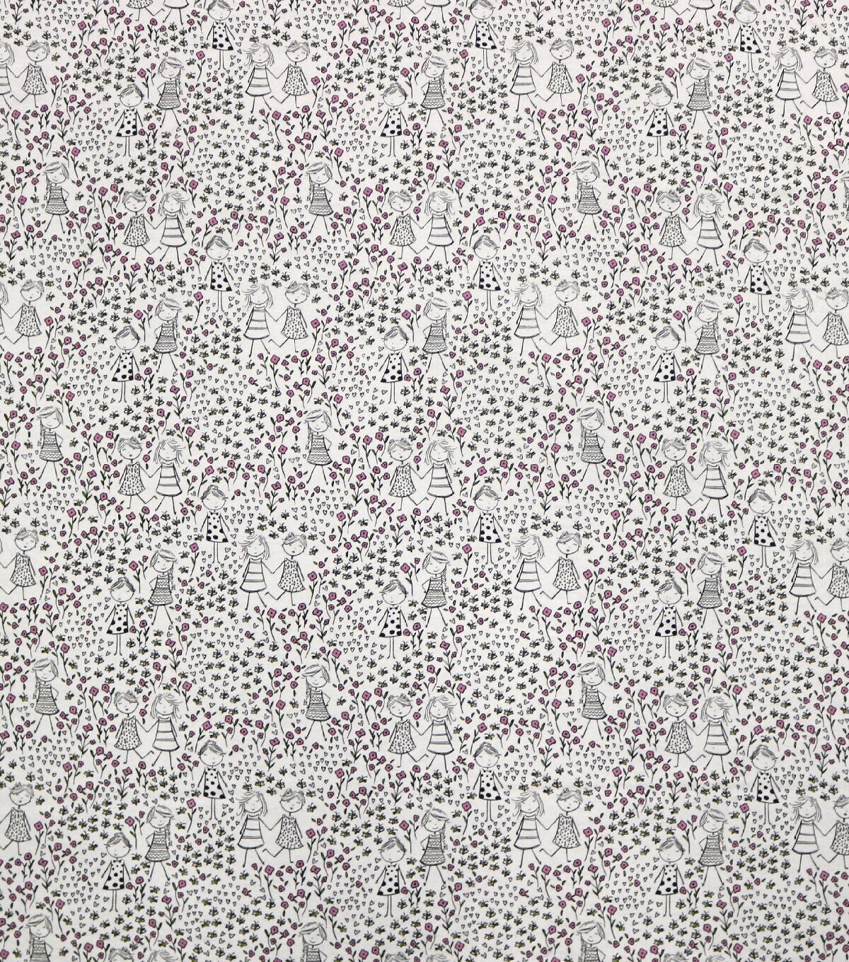 Sketched Girl Floral Super Snuggle Flannel Fabric