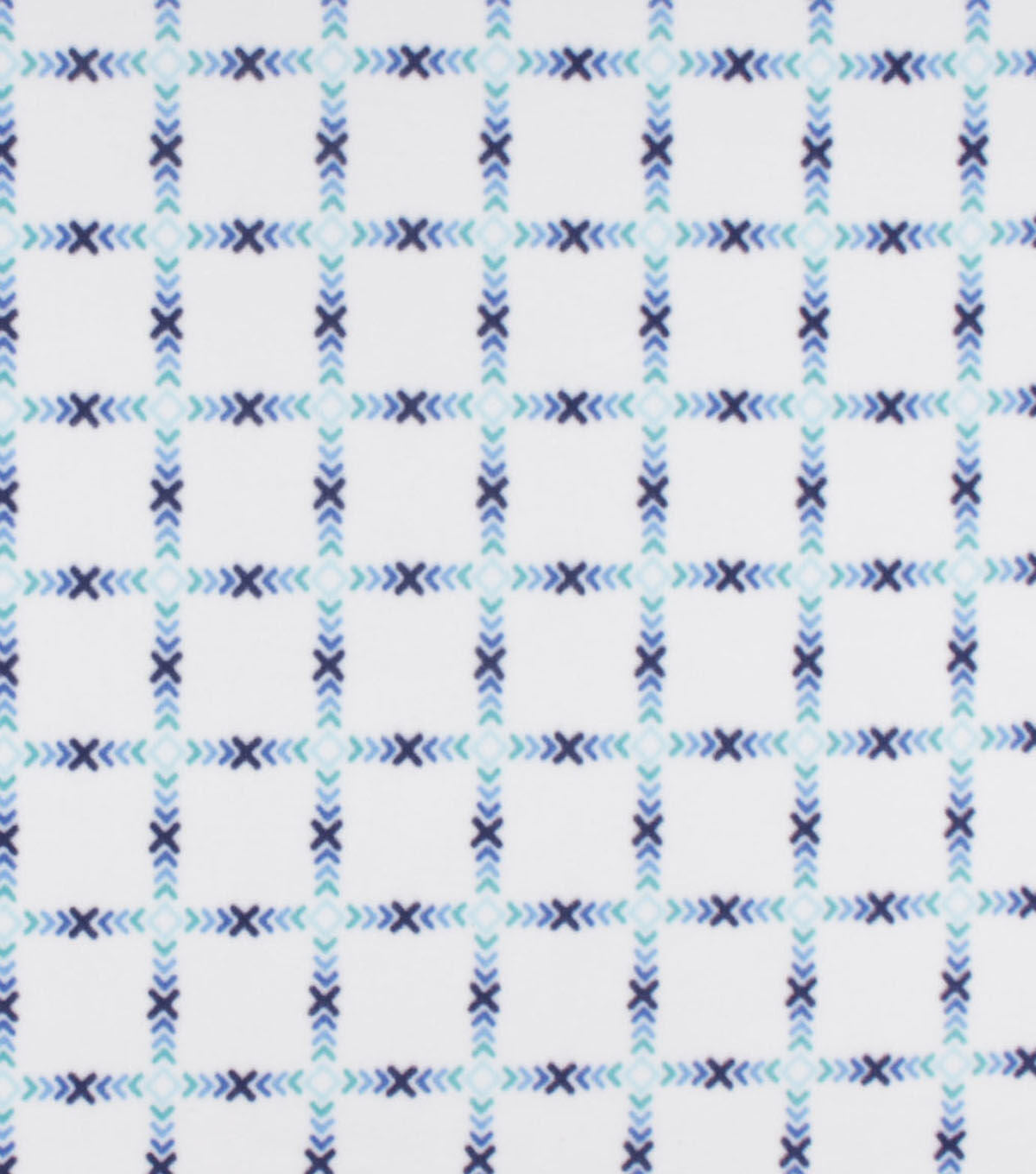 Blue Grid on White Anti Pill Fleece Fabric