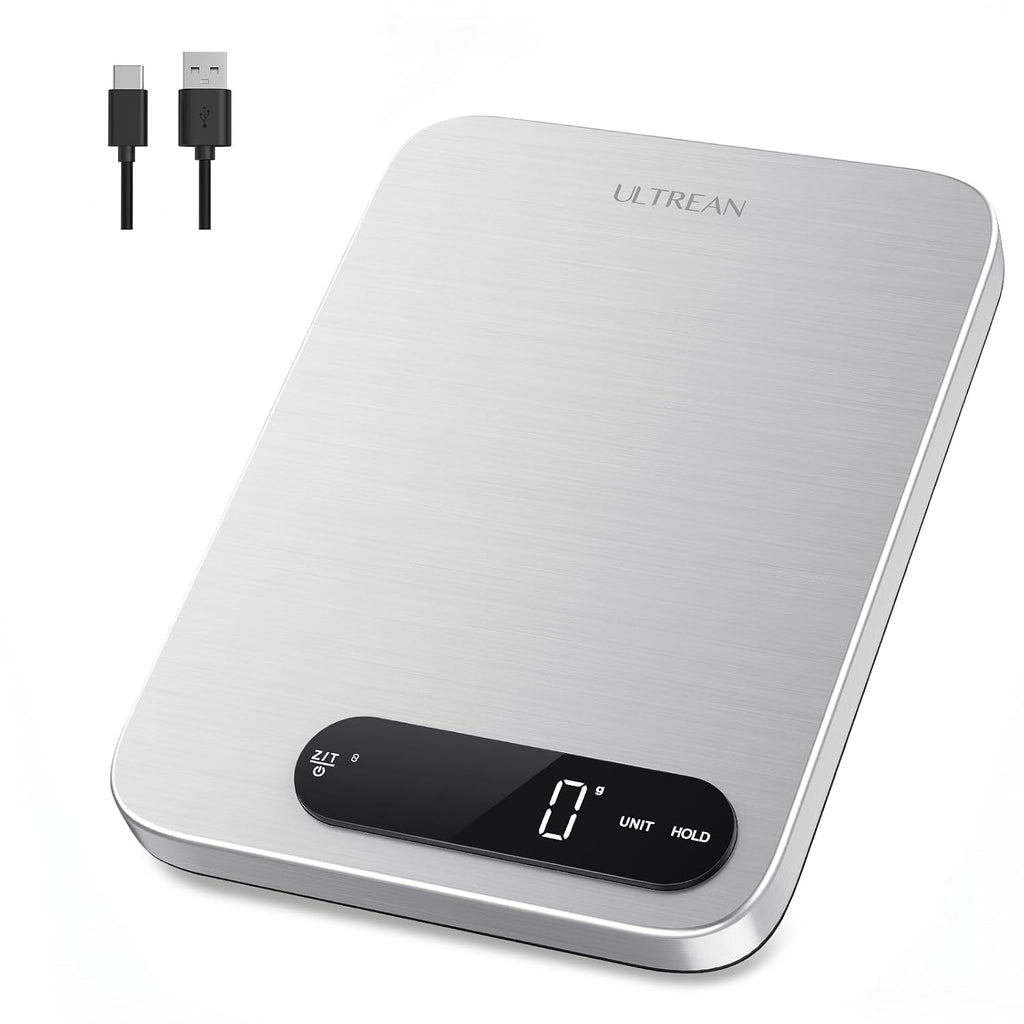 Ultrean Food Scale, Digital Kitchen Scale with LCD Display, Weight Grams and Ounces for Baking Cooking and Meal Prep, 6 Units with Tare Function, 304 Stainless Steel, 11lb (Batteries Included)