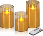 wemarry Flameless Candles 4" 5" 6" Acrylic Glass Pillars 3" Diameter Battery Operated Flickering Candles Include 8-Key Remote with Timer Function 400+ Hours (Gray, Warm Light 3 Pack)