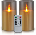 wemarry Flameless Candles 4" 5" 6" Acrylic Glass Pillars 3" Diameter Battery Operated Flickering Candles Include 8-Key Remote with Timer Function 400+ Hours (Gray, Warm Light 3 Pack)